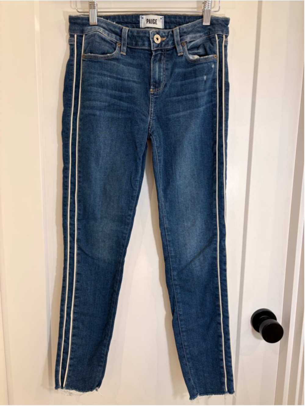 Paige Premium Denim Side Stripe Skinny Jeans Size 28 EUC Athletic Tuxedo